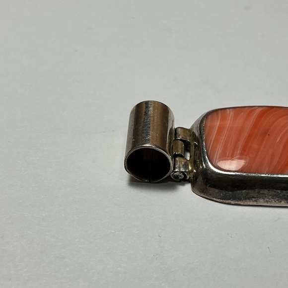 Sterling Silver Mexican Pendant with a Coral Stone. 1 3/8 inches long - Picture 3 of 4